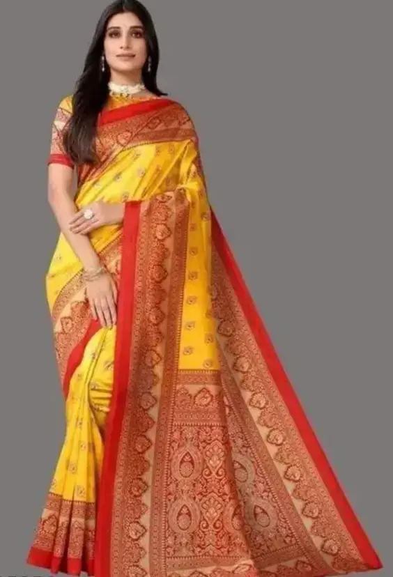 Yellow & Red Traditional Silk Saree