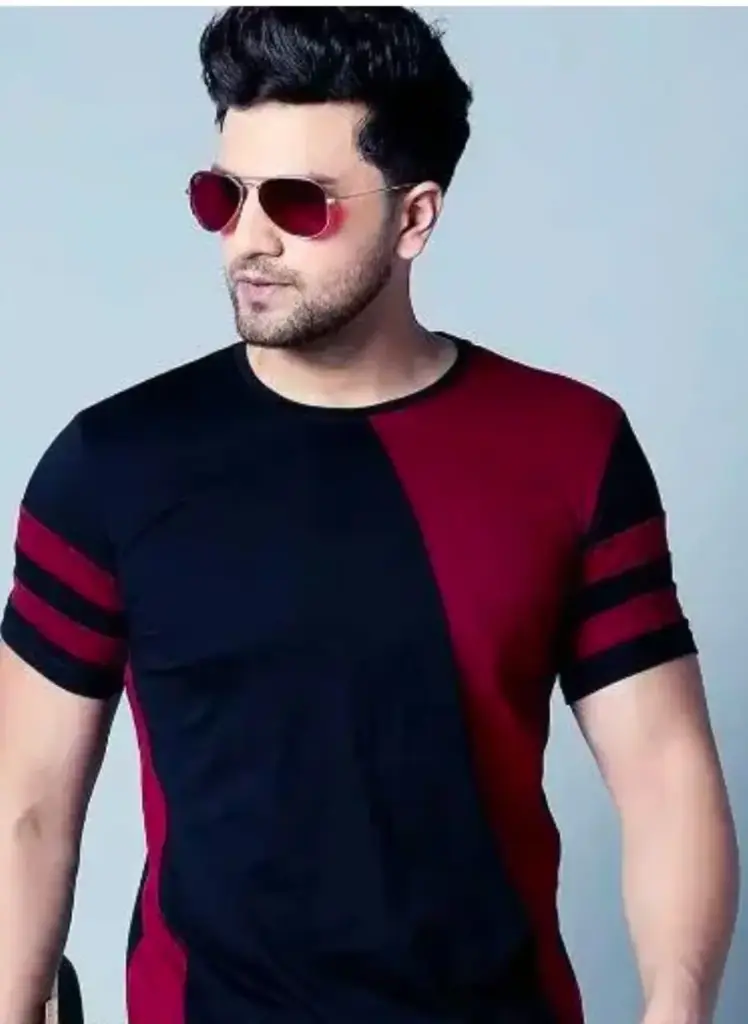 Men’s Half Black & Maroon Colorblock T-Shirt
