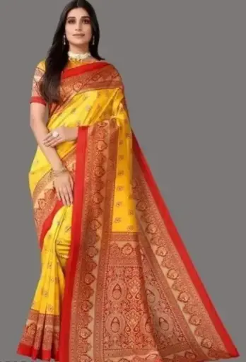 Yellow & Red Traditional Silk Saree