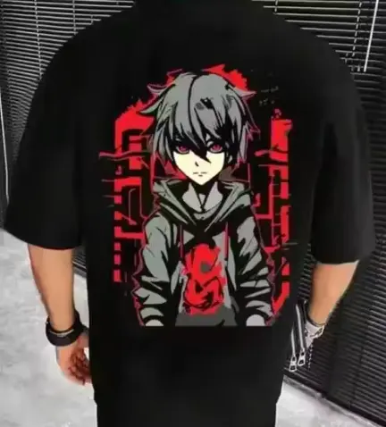 Black Anime Graphic Oversized T-Shirt