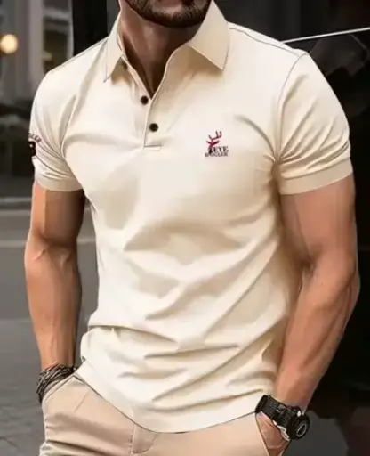 Beige Embroidered Polo T-Shirt